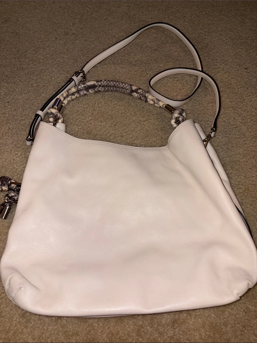 Michael Kors Isabel Large Convertible Shoulder White Leather Bag Python Accent